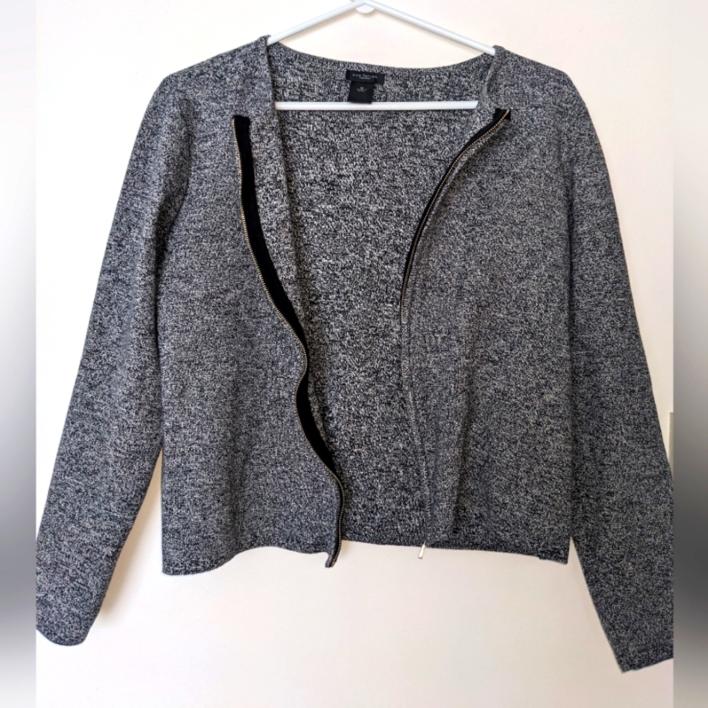 Ann Taylor Factory black & grey marle zip up - M